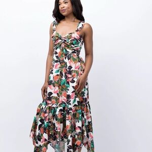 Misa Los Angeles Floral High Low Dress - Black, Green, Pink